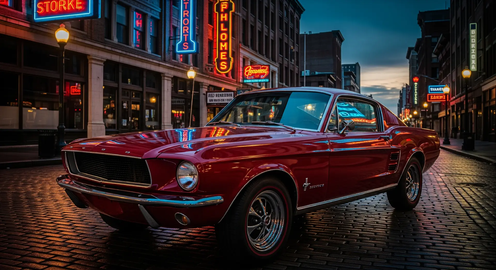 Classic Ford Mustang in urban setting