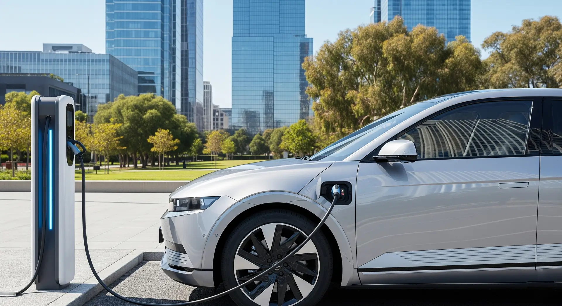 Hyundai IONIQ 5 electric SUV charging at station