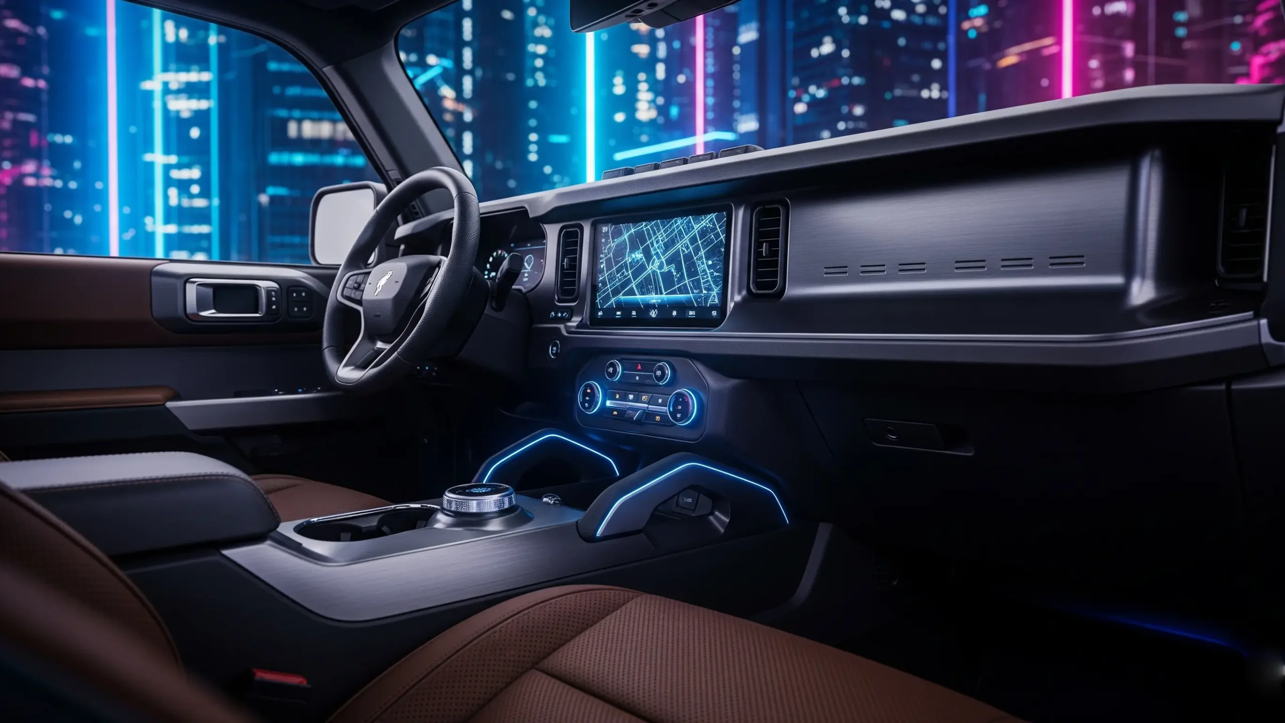 2025 Ford Bronco interior dashboard with touchscreen display