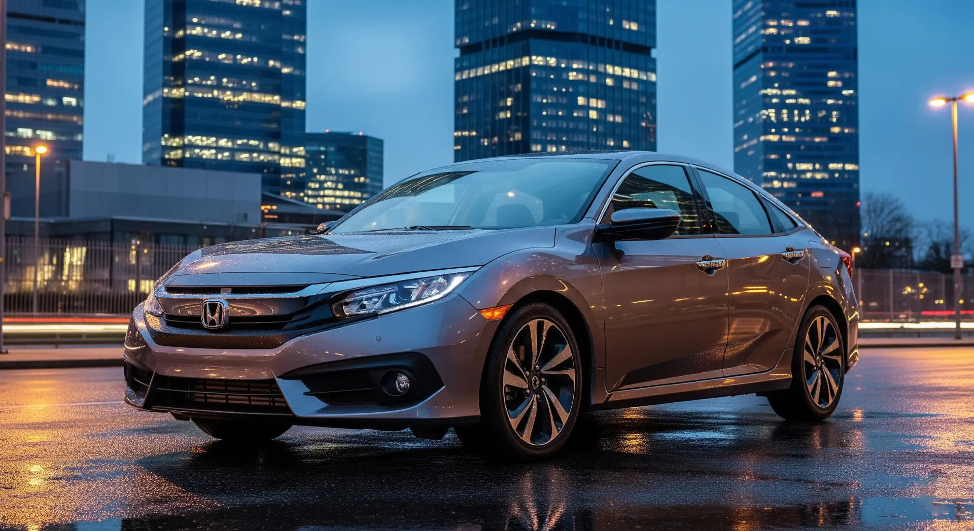 Honda Civic sedan parked in the city, highlighting its practicality.