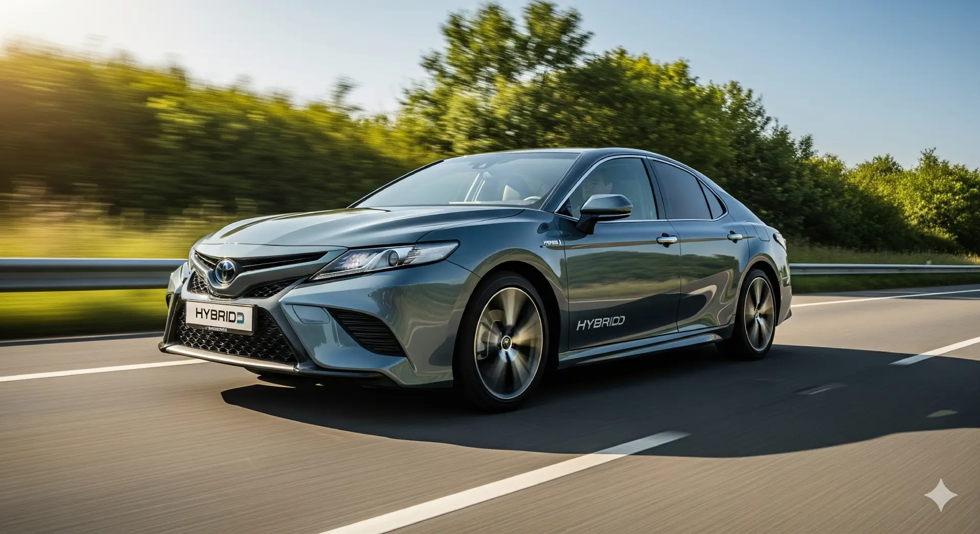 Hybrid version of the 2025 Toyota Camry on the road