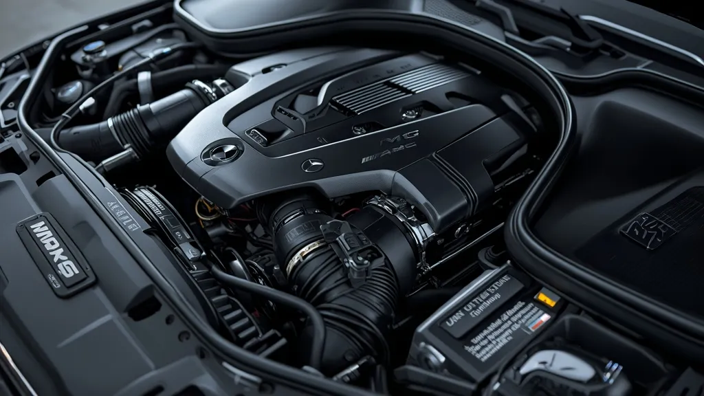 Mercedes-AMG S65 Coupe M279 biturbo V12 engine with signature plate, showcasing intricate engineering.