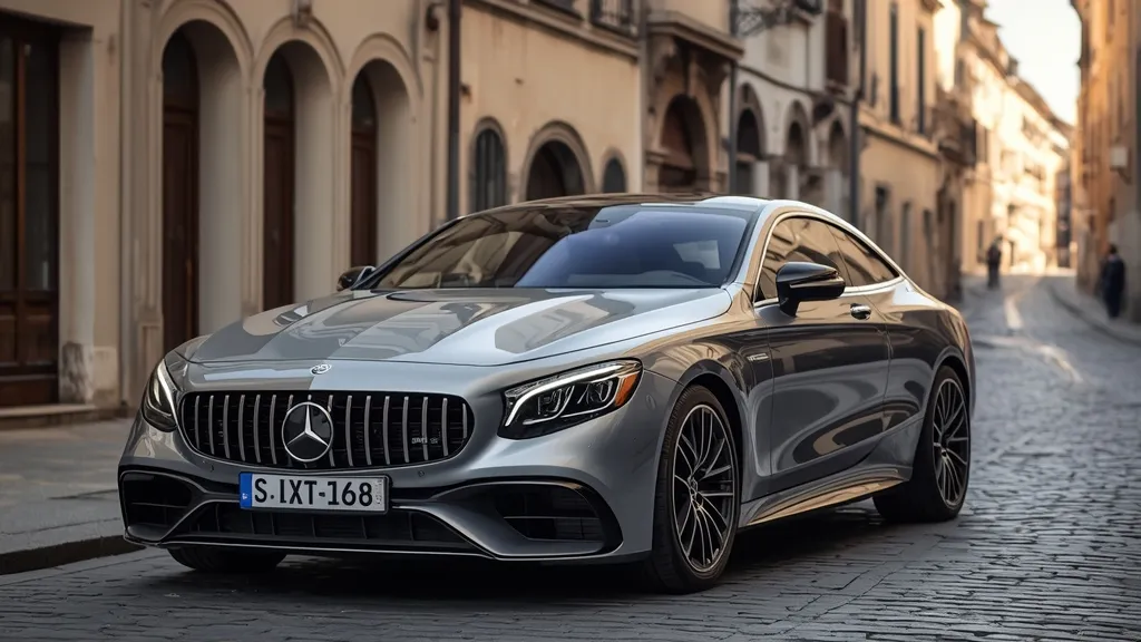 Elegant AMG S65 Coupe exterior, parked against a scenic European backdrop, highlighting its grand tourer design.