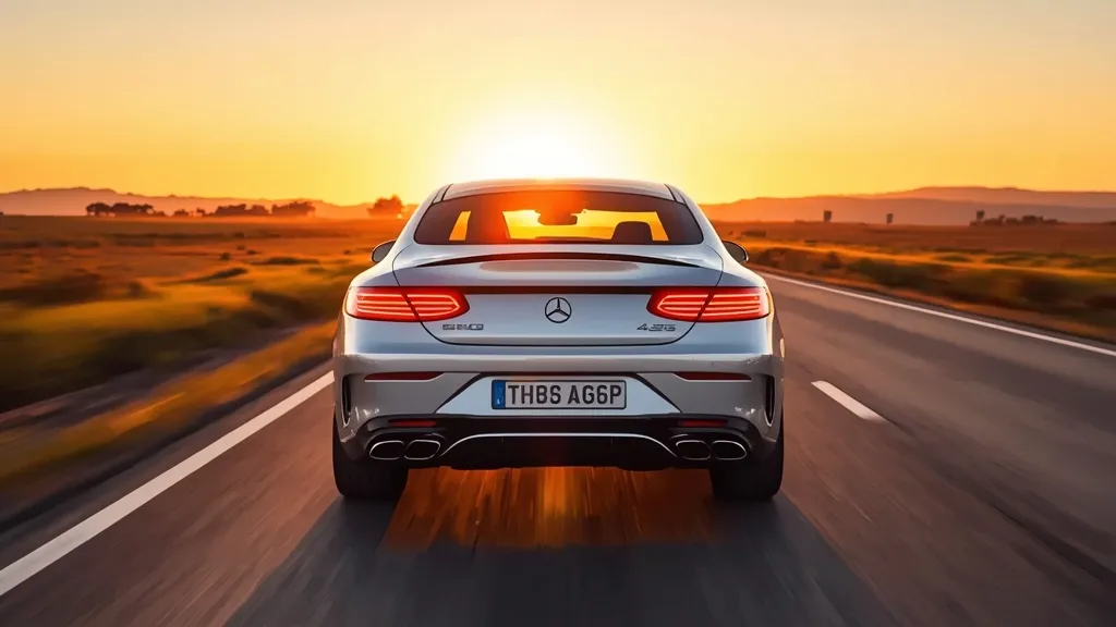 Discontinued AMG S65 Coupe cruising majestically on a sunset highway, embodying effortless V12 torque.