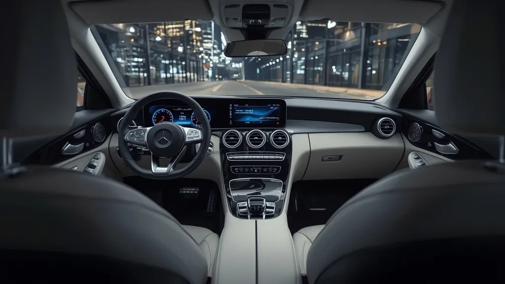 Luxurious interior of the current Mercedes-Benz C-Class W206 with large MBUX screen.