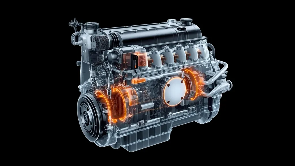 Cutaway view of a 48-volt mild-hybrid diesel engine, explaining E220d 2024 powertrain technology.