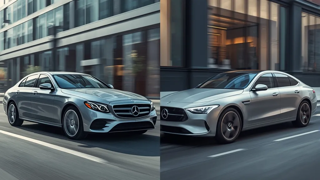 Comparison of Mercedes-Benz E-Class and EQE sedans, illustrating brand's electrification strategy for 2025.