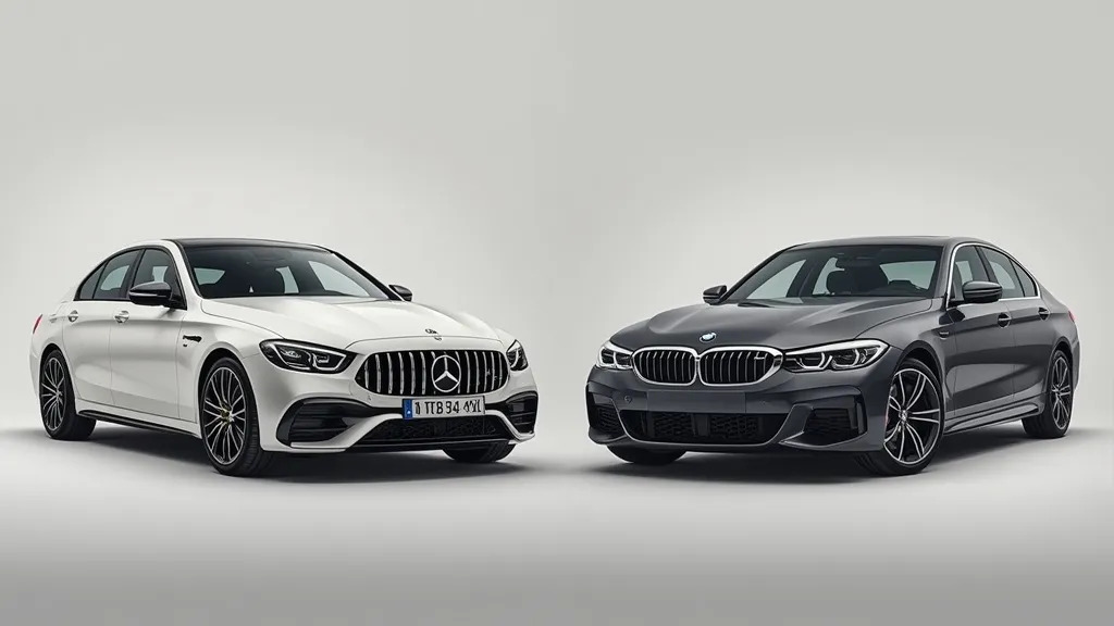 Side-by-side comparison of Mercedes-AMG C43 and BMW M340i, highlighting design differences.