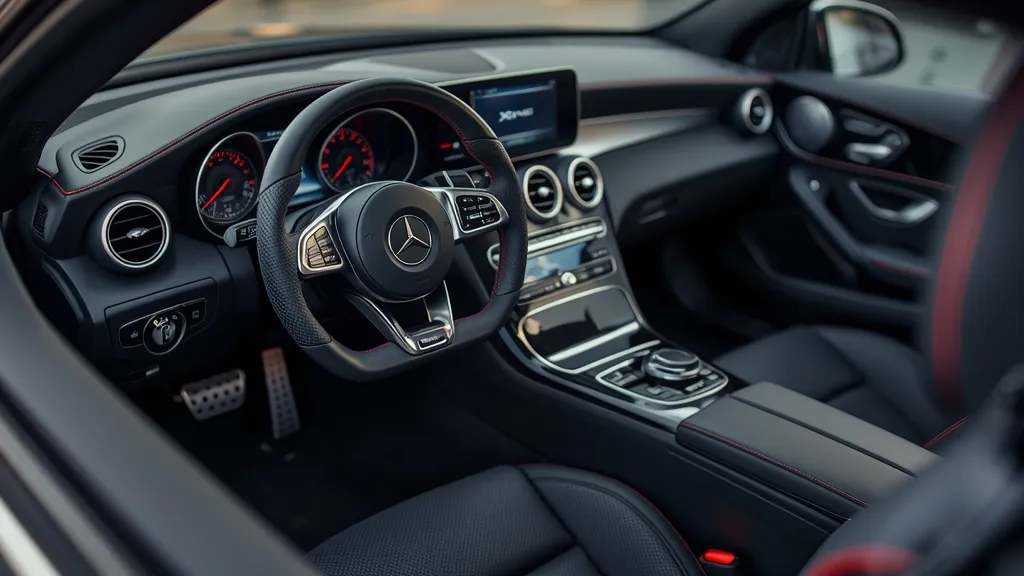 Luxurious interior of the Mercedes-AMG C43 W205 with sport seats and digital display.