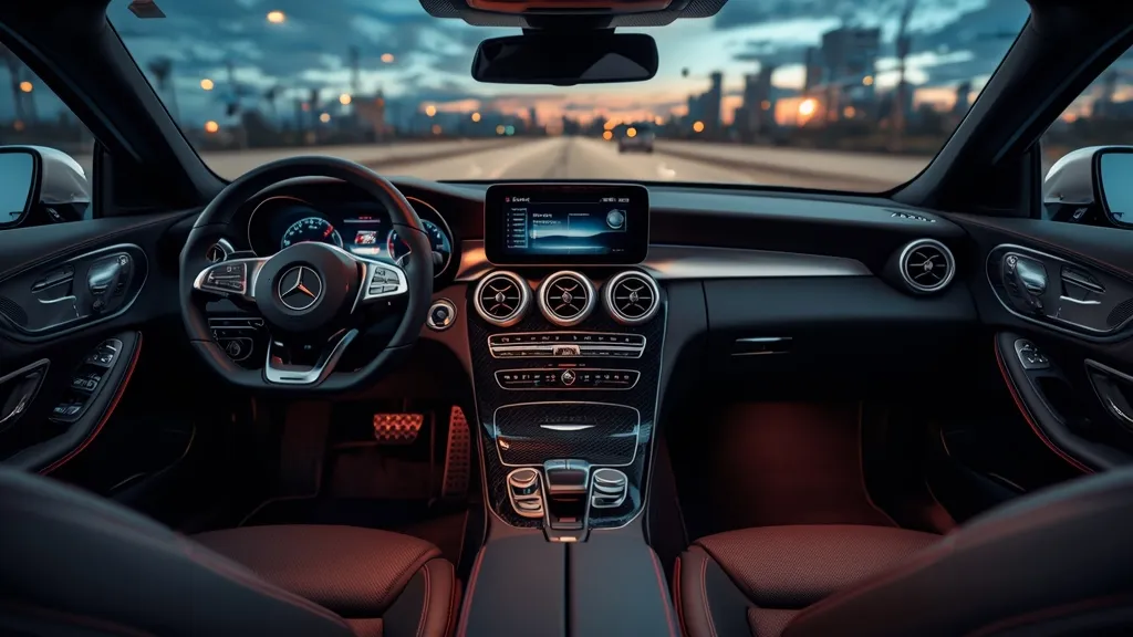 Luxurious Mercedes-AMG C43 W206 interior, featuring MBUX infotainment, sport seats, and premium materials.
