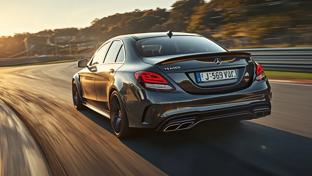 Iconic Mercedes-AMG C63 W204 Black Series roaring on a track, showcasing its powerful V8 engine.