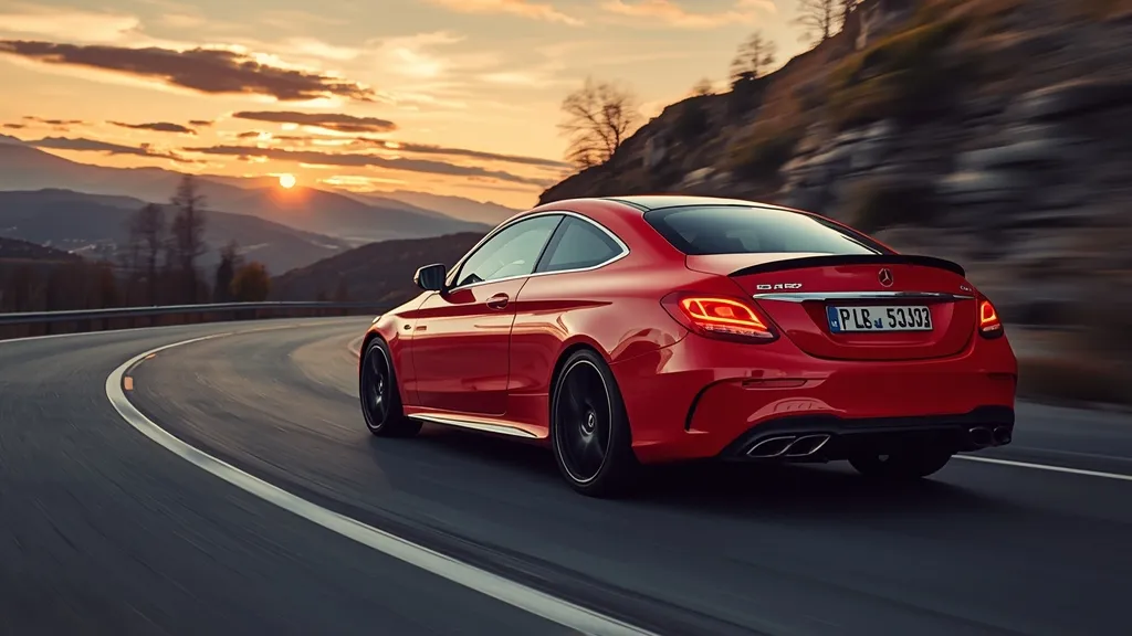 Dynamic shot of a red Mercedes-AMG C63 S (W205) showcasing its powerful V8 legacy.