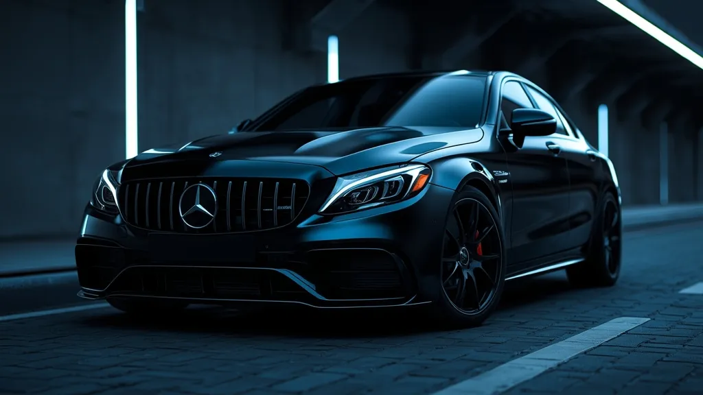Sleek black Mercedes-AMG C63 S E Performance (W206) highlighting its advanced hybrid powertrain.
