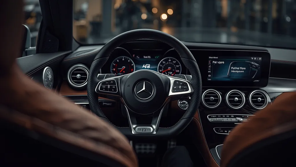 Luxurious interior of the Mercedes C63 hybrid, featuring advanced digital displays and performance-oriented cockpit.