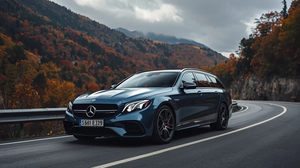 Mercedes-AMG E63 S Wagon in a scenic mountain setting, highlighting its practicality and E63 AMG Wagon design.