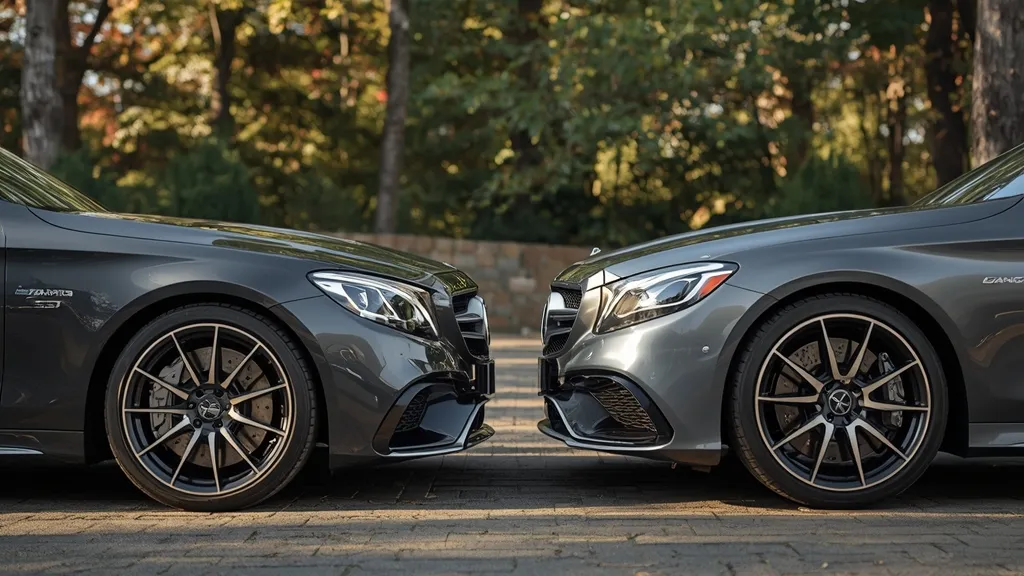 Side-by-side comparison of Mercedes-AMG S65 and S63 sedans, highlighting subtle design differences.