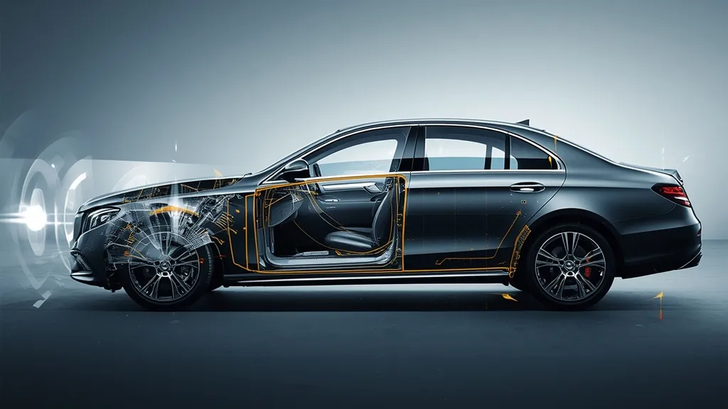 Visual representation of Mercedes-Benz safety innovations, showcasing crumple zones and advanced driver assistance.