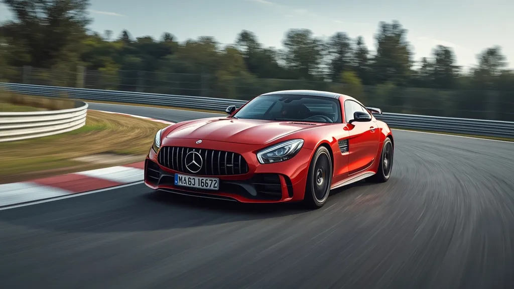 Powerful Mercedes AMG model cornering on a race track, demonstrating high-performance German luxury.