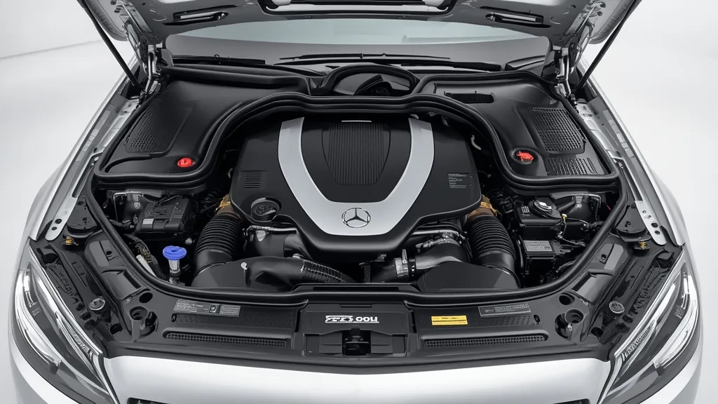 Mercedes-Benz C200 engine bay, showing the 1.5L turbocharged engine with EQ Boost mild-hybrid system.
