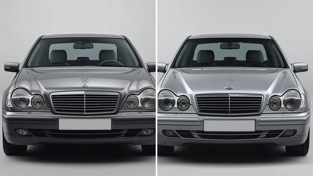 Visual comparison of Mercedes-Benz C200 and C300 front profiles, highlighting subtle design differences for global markets.