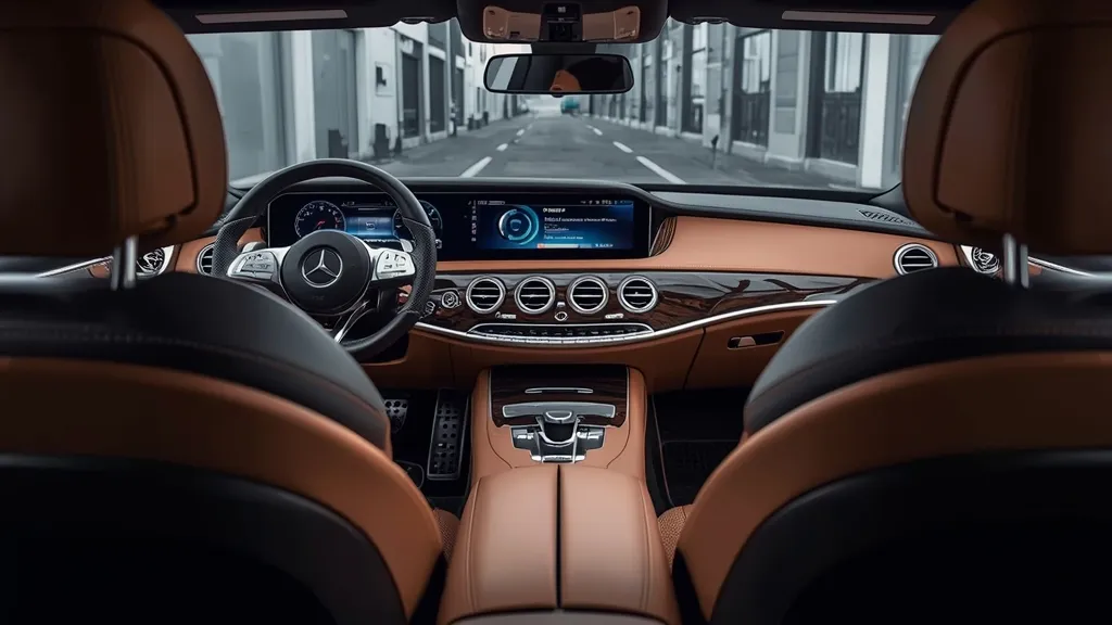 The opulent interior of a Mercedes-Benz S400, highlighting premium materials, advanced infotainment, and spacious comfort.