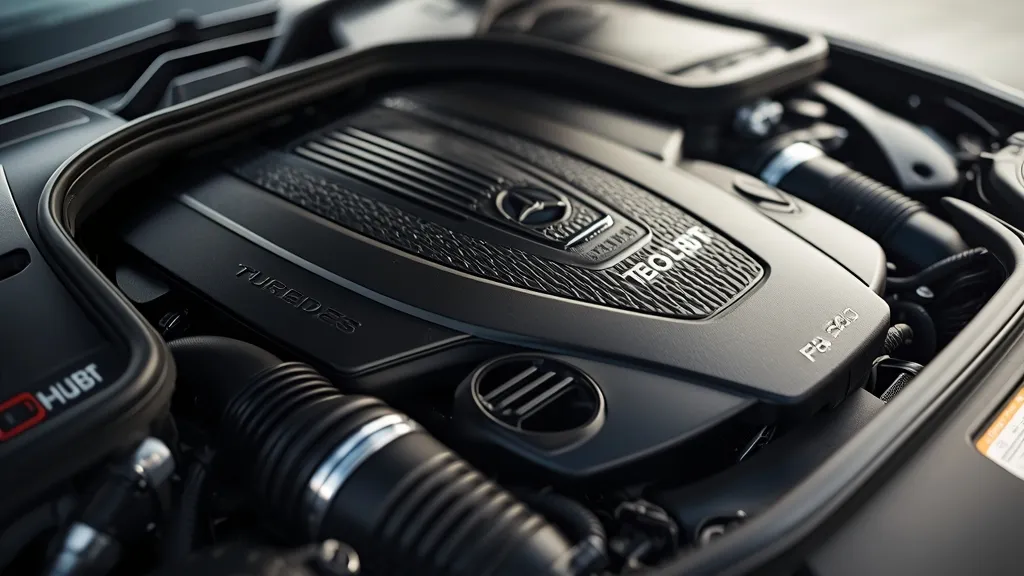 Close-up of the Mercedes-Benz S450 3.0L inline-six engine with EQ Boost technology, highlighting its advanced engineering.