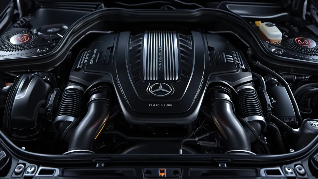 Close-up of the Mercedes 4.0L V8 engine (M176) in a Mercedes-Benz S560, highlighting twin-turbo setup.