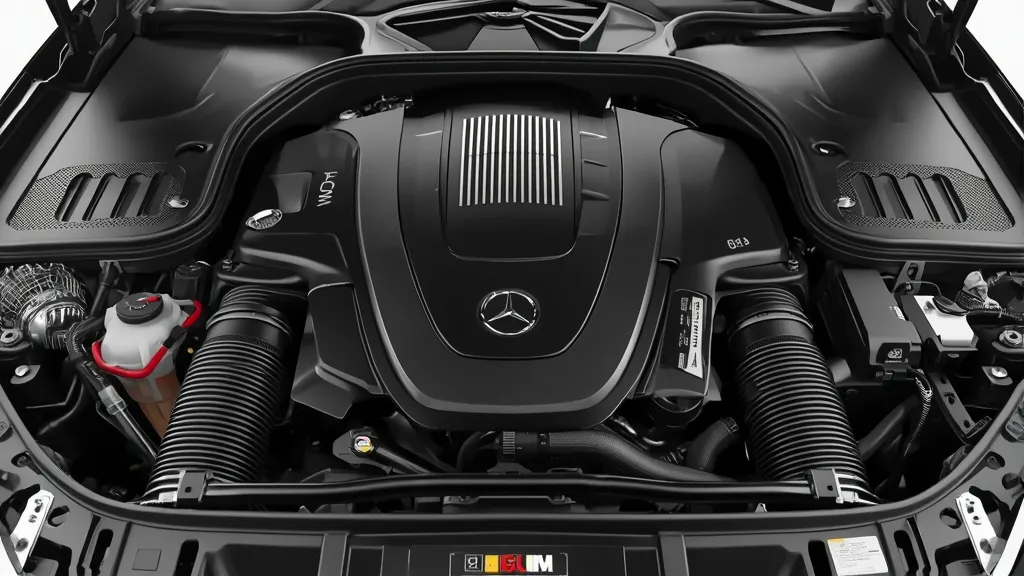 Powerful S580 EQ Boost technology V8 engine bay, showcasing the 4.0L twin-turbo and hybrid components.