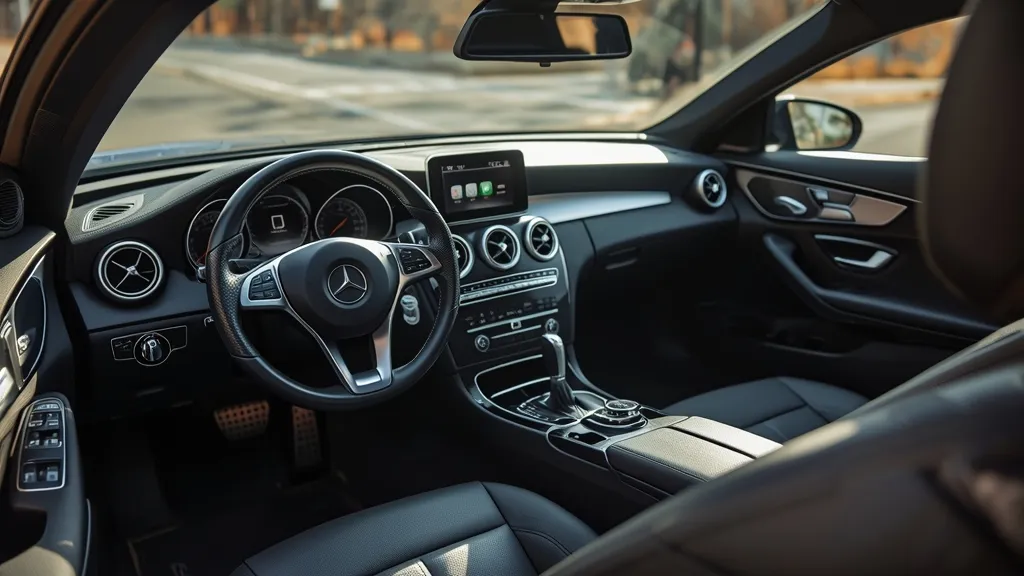 Mercedes C-Class W204 interior, post-facelift, with integrated screen and modern dashboard design.