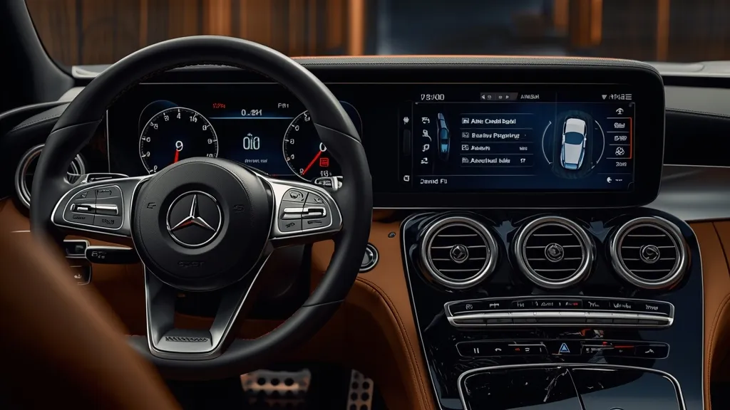 Mercedes C-Class W206 interior with large MBUX touchscreen and digital instrument cluster.