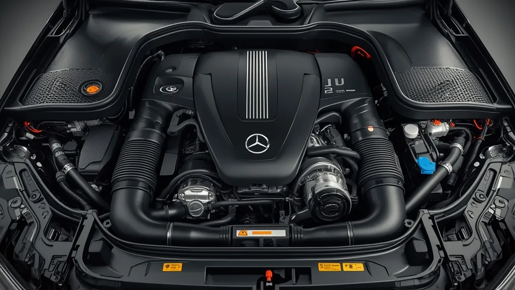 Mercedes C-Class W206 engine bay showing 48V mild-hybrid system and turbocharged four-cylinder engine.