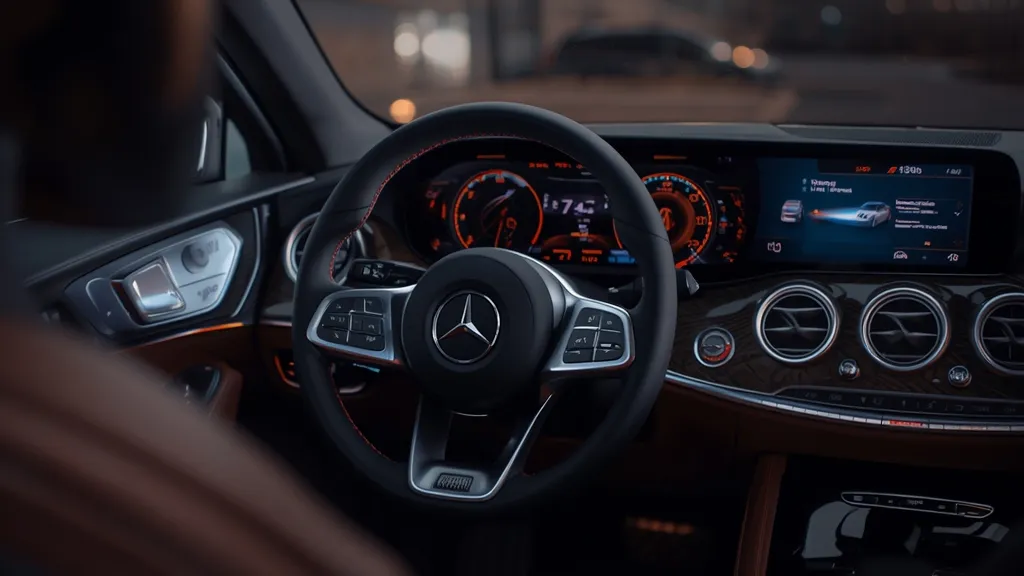 Luxurious Mercedes C-Class 2024 interior showing the large MBUX central touchscreen and digital driver display.