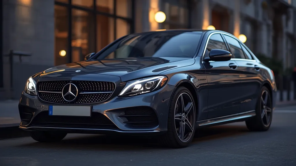 Dynamic shot of the Mercedes C200 Avantgarde sedan, highlighting its modern Avantgarde exterior styling on a city street.