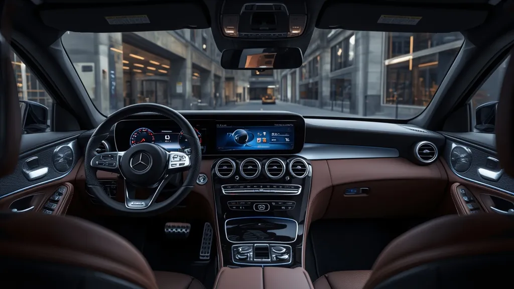Luxurious W206 C-Class interior design featuring the prominent MBUX infotainment C-Class screen in a Mercedes C200 Avantgarde.