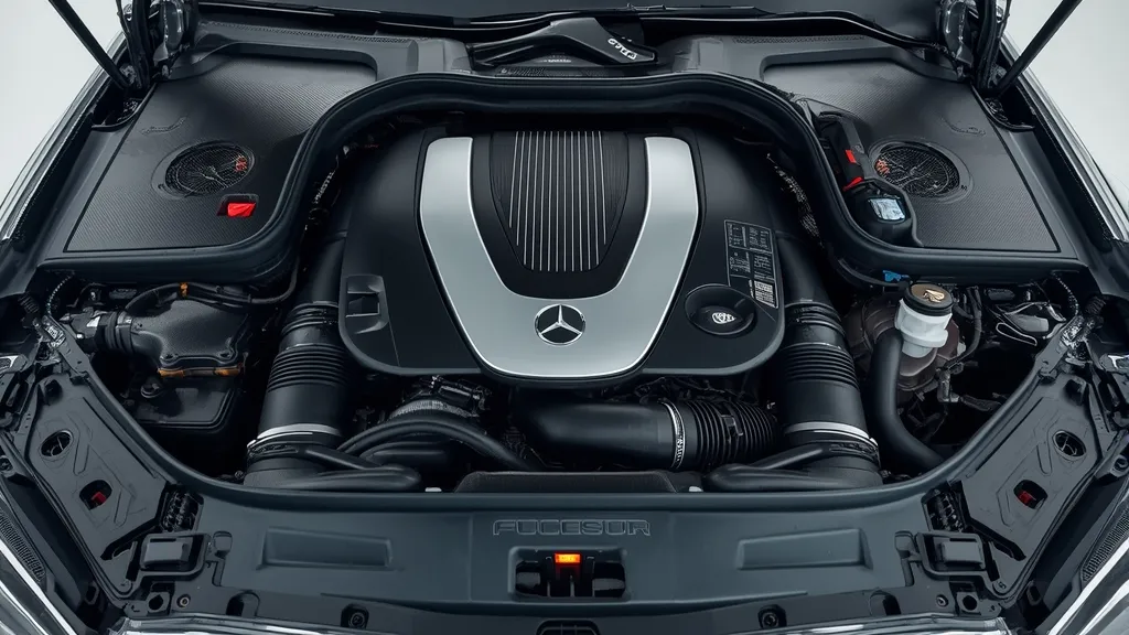 Engine bay of the Mercedes C200 Avantgarde, showcasing the 48V EQ Boost technology Mercedes and turbocharged engine components.