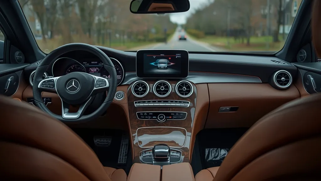 Detailed view of the redesigned W204 facelift interior, featuring the integrated screen and premium dashboard materials.