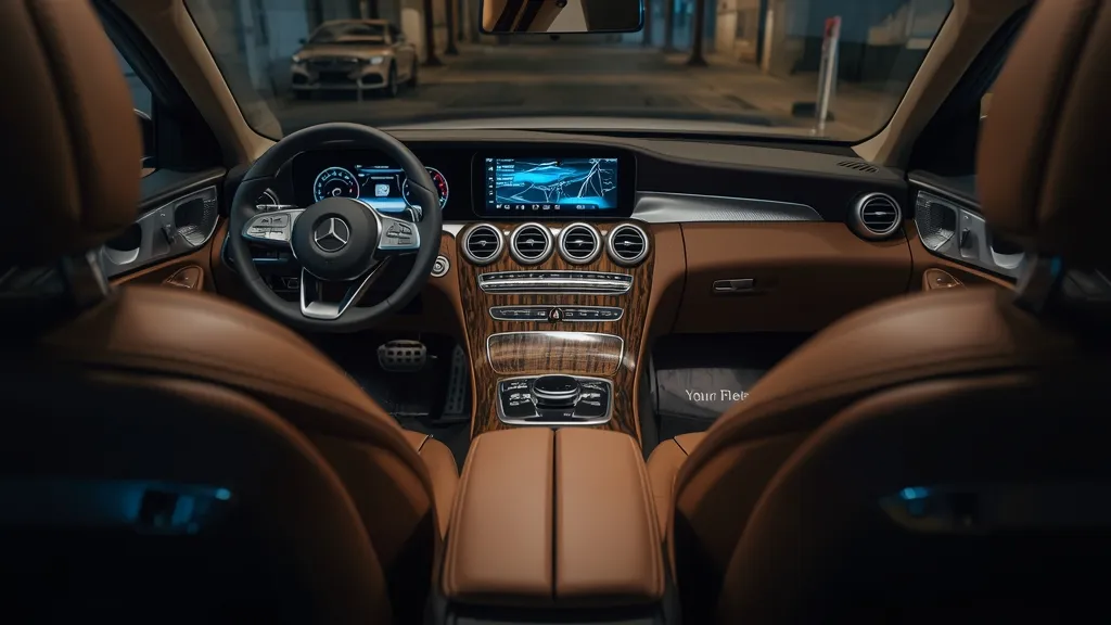Luxurious Mercedes C200 W205 interior with premium materials, infotainment screen, and comfortable seats.