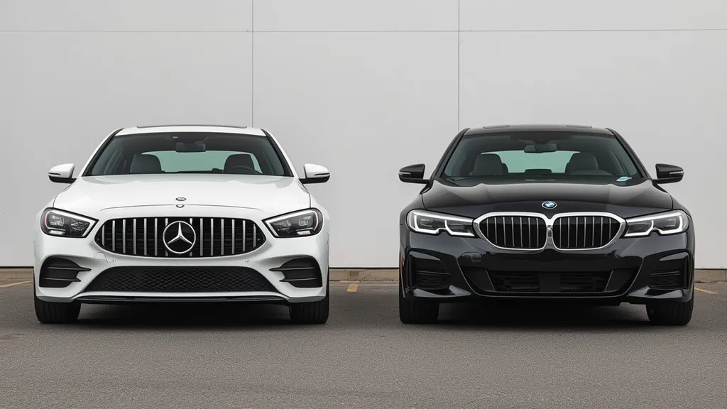 Side-by-side comparison of the Mercedes C300 2024 and a BMW 3 Series 2024, highlighting design differences.