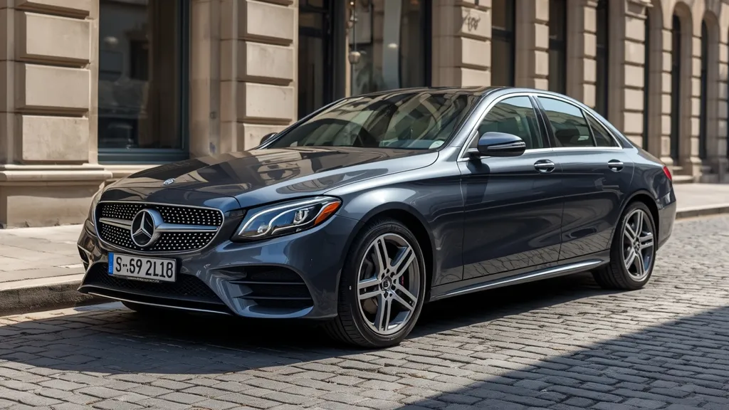 Mercedes C300 W205 sedan parked elegantly, showcasing its sophisticated design and LED headlights.