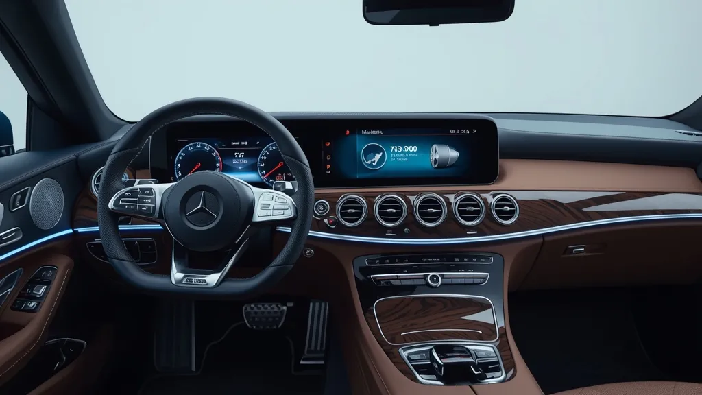 MBUX Superscreen in 2024 E-Class Hybrid interior, showcasing three digital displays and luxury cabin.