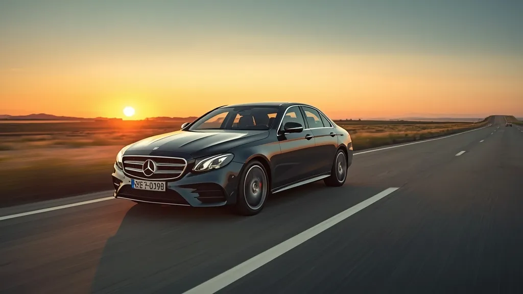 Mercedes E-Class driving on an open road, embodying the freedom and flexibility of car leasing options.