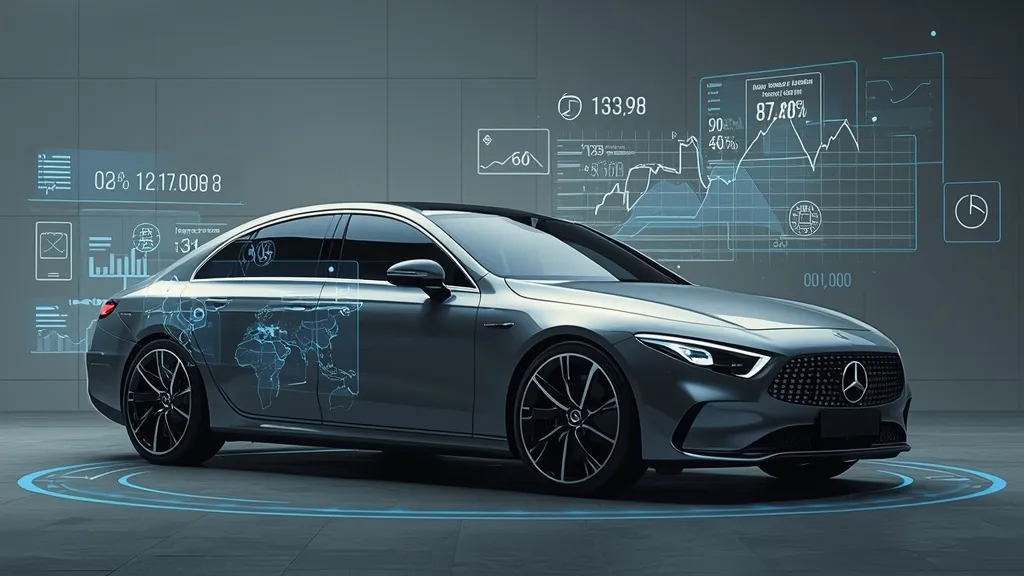Mercedes EQE electric sedan with futuristic digital overlays, representing evolving E-Class finance options.