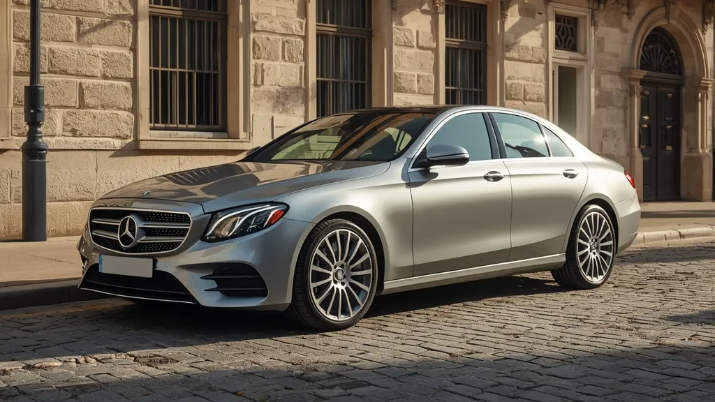 Mercedes E-Class sedan parked elegantly, showcasing its sleek design and luxury appeal for lease deals.
