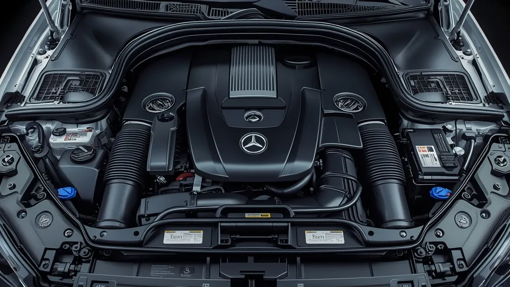 W212 Mercedes E-Class engine bay, illustrating the complexity and engineering of its powerplant.