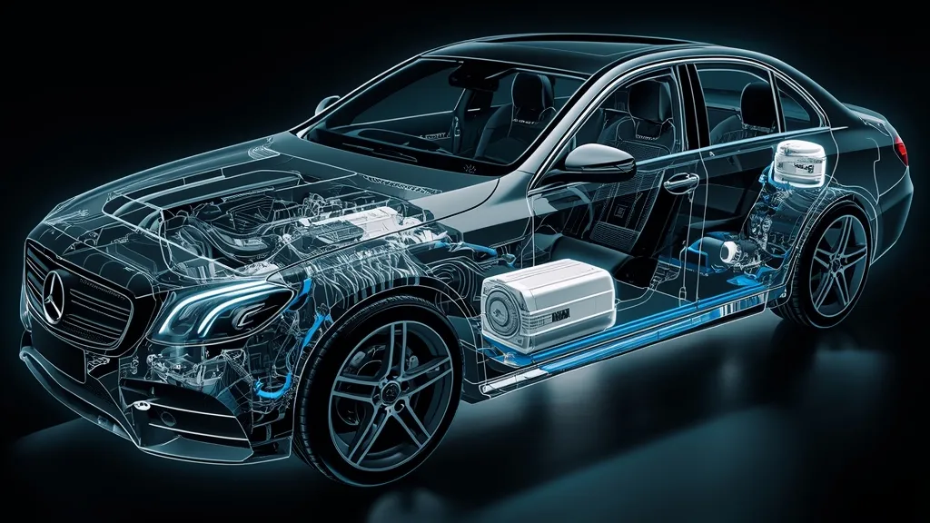 Cutaway illustration of E-Class W214 engine options demonstrating the mild-hybrid system for efficiency.