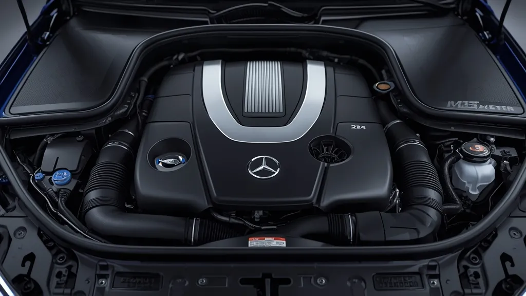 Mercedes E200 2024 engine bay, M254 2.0L mild-hybrid powertrain, 48V ISG technology.