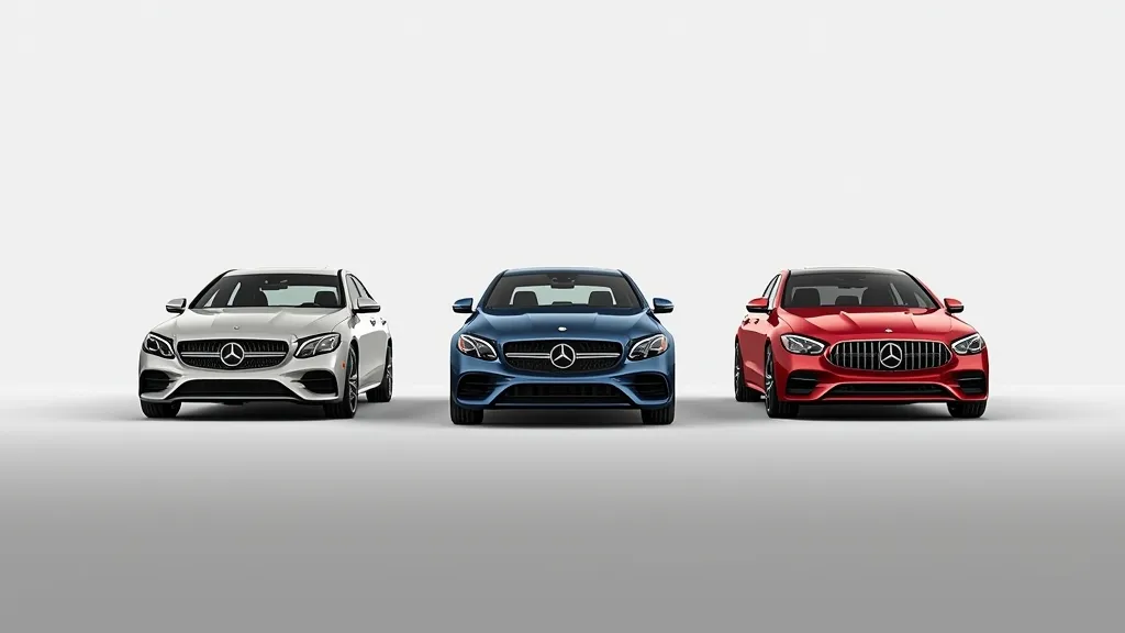 Mercedes E-Class W214 sedan lineup, showcasing different engine variants, luxury executive cars.