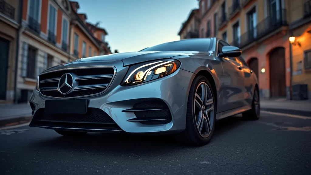 Mercedes E200 Avantgarde sleek exterior, integrated star grille, modern alloy wheels, luxury sedan design.