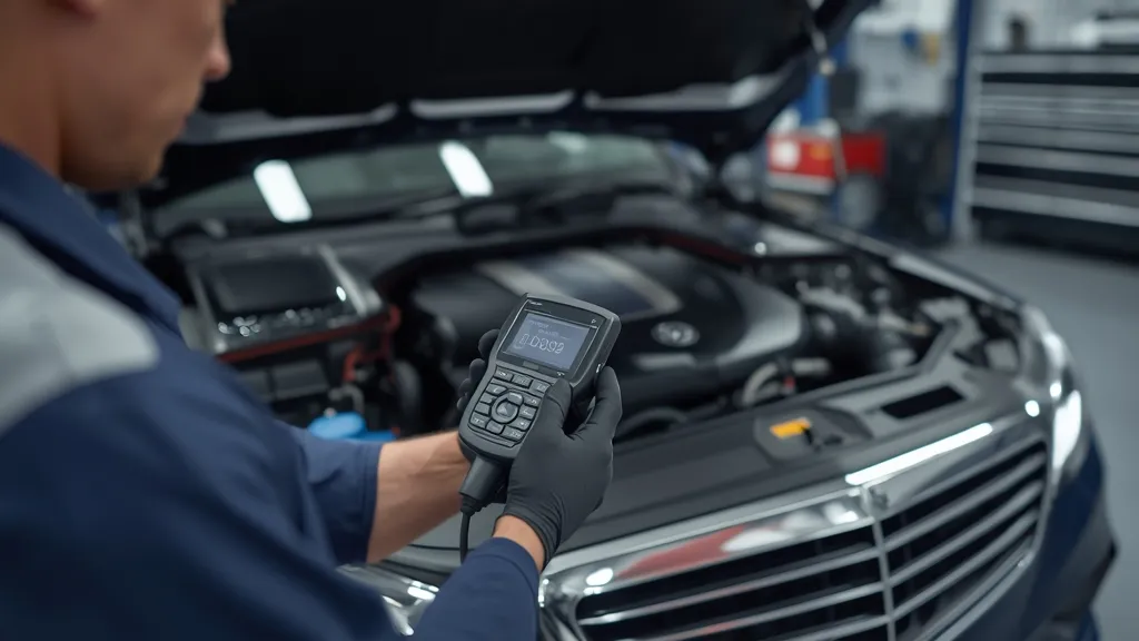 Mechanic inspecting the M271 engine of a Mercedes E200 W212, highlighting potential timing chain issues.