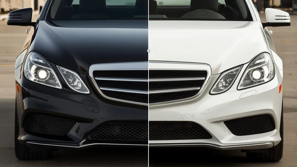 Side-by-side comparison of pre-facelift and facelift Mercedes E-Class W212 front designs, highlighting differences.